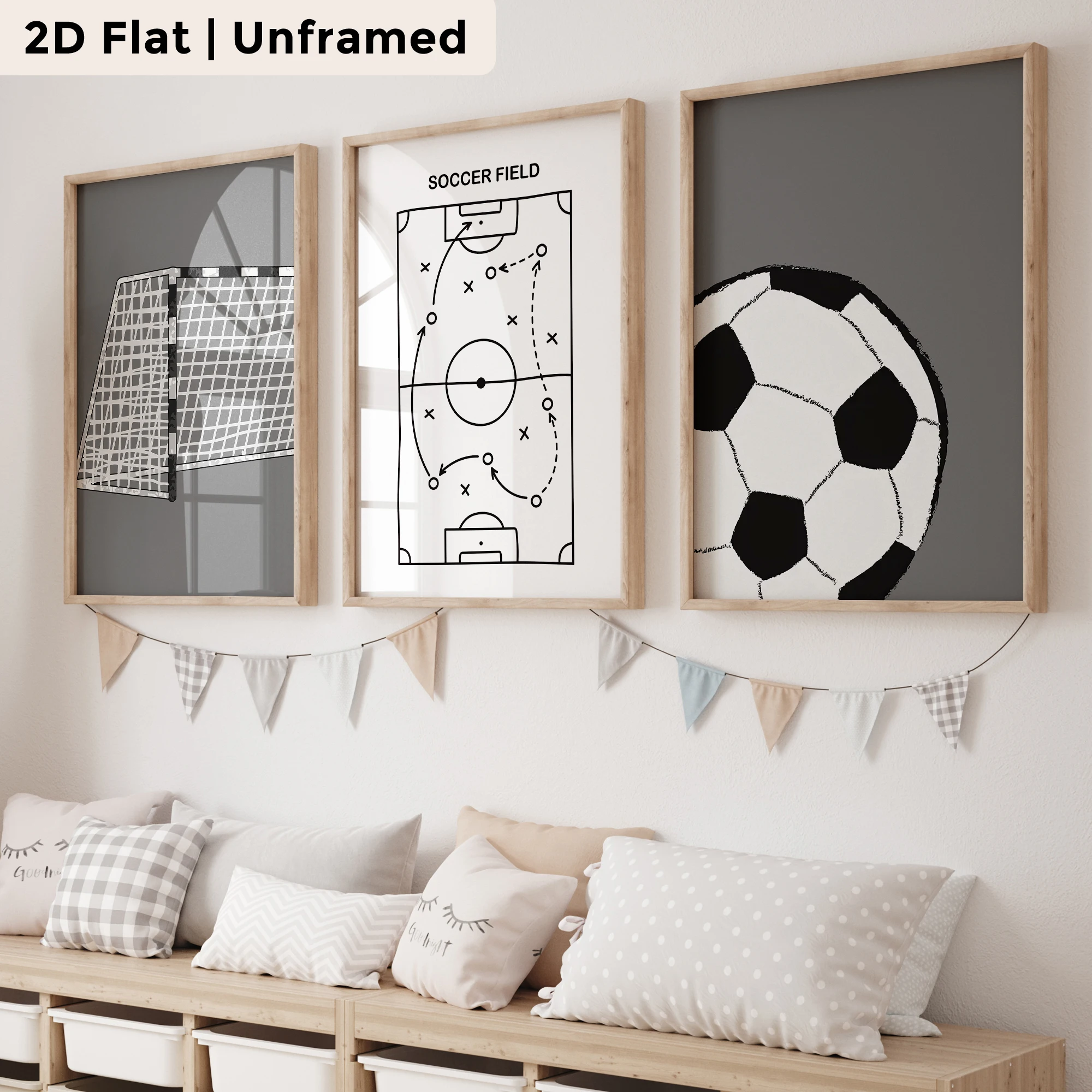3 Stück moderne, Cartoon-Fußballfeld-Wandkunst, Leinwanddruck, Poster, Bild für Wohnzimmer, Schlafzimmer, Heimdekoration