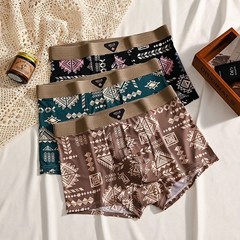 3Pcs Boxer Shorts Men's Underwear Ice Silk Underpants  Panties 3A Antibacterial Breathable Elastic Lingerie Plus Size L-6XL