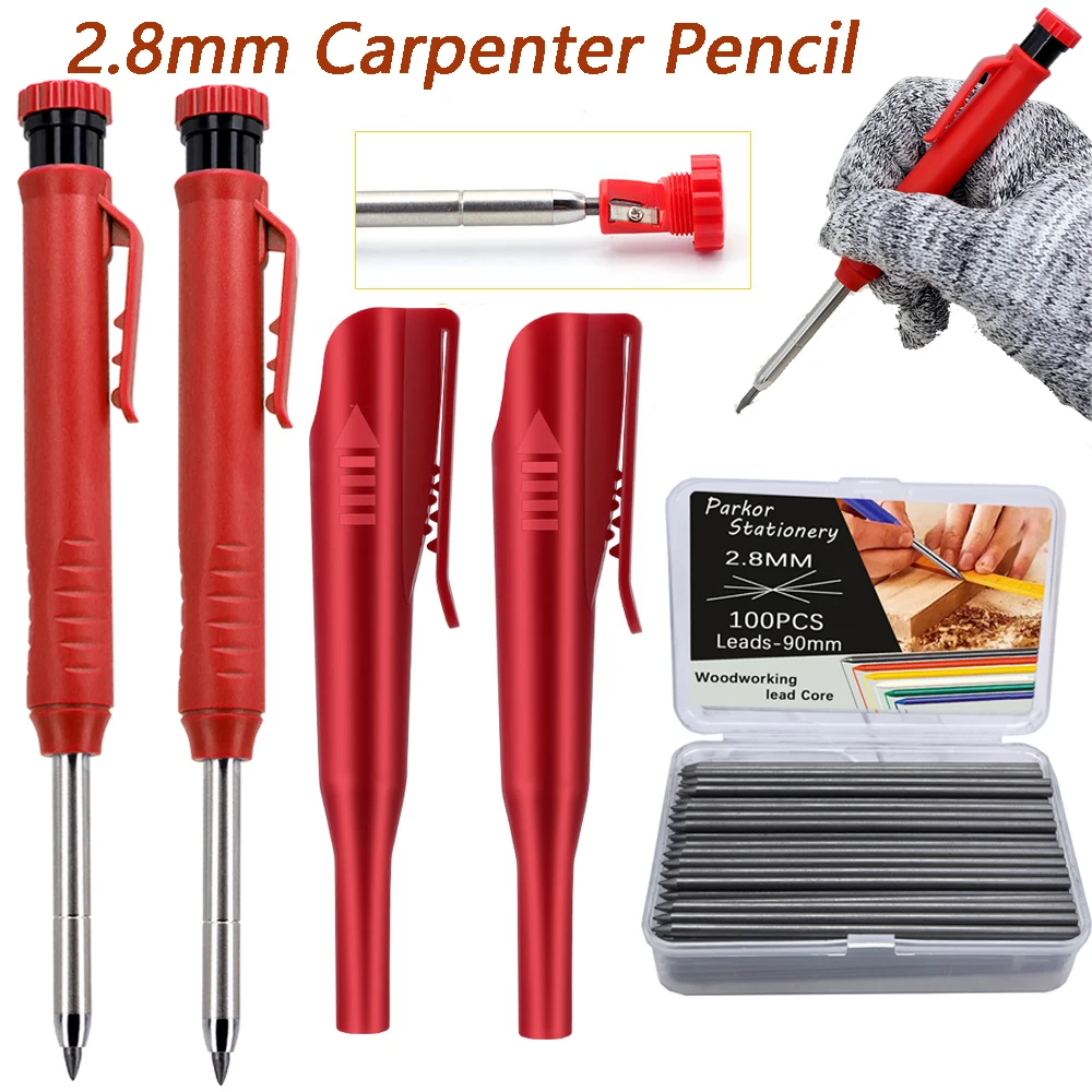 

Набор карандашей для глубоких отверстий 2,8 мм с 100 сменными грифелями, 2 колпачками для карандашей, для архитектурных и инженерных чертежей