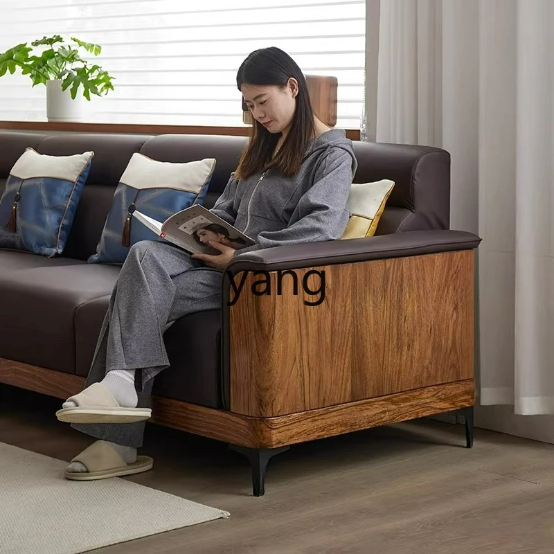 lmm Solid Wood Sofa Italian Minimalist Leather Sofa Home Living Room Four-Seater Straight Sofa