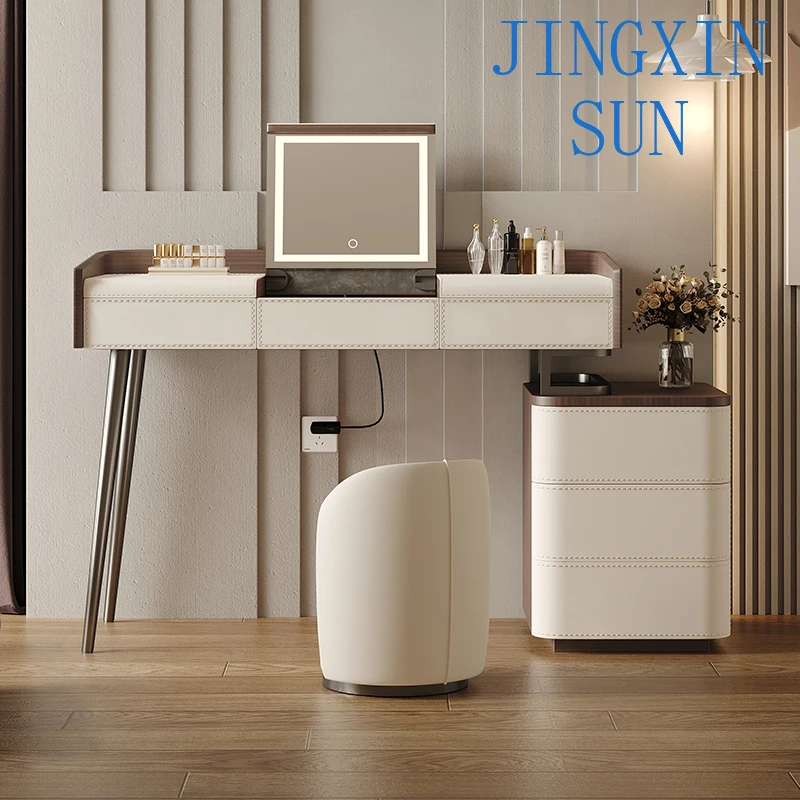 Light Luxury Leather Dresser Chest Of Drawers Makeup Vanity Dressing Table Makeup Desk Toiletries Dressers Bedroom Furniture