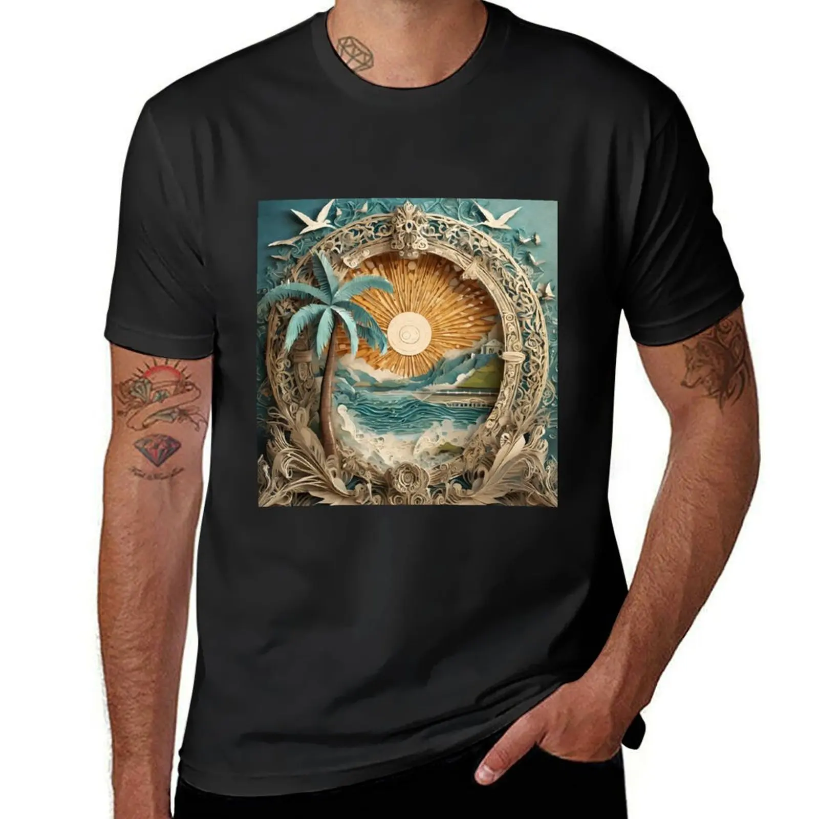 Paper Art - Beach Theme T-Shirt vintage clothes customs tops mens t shirts pack