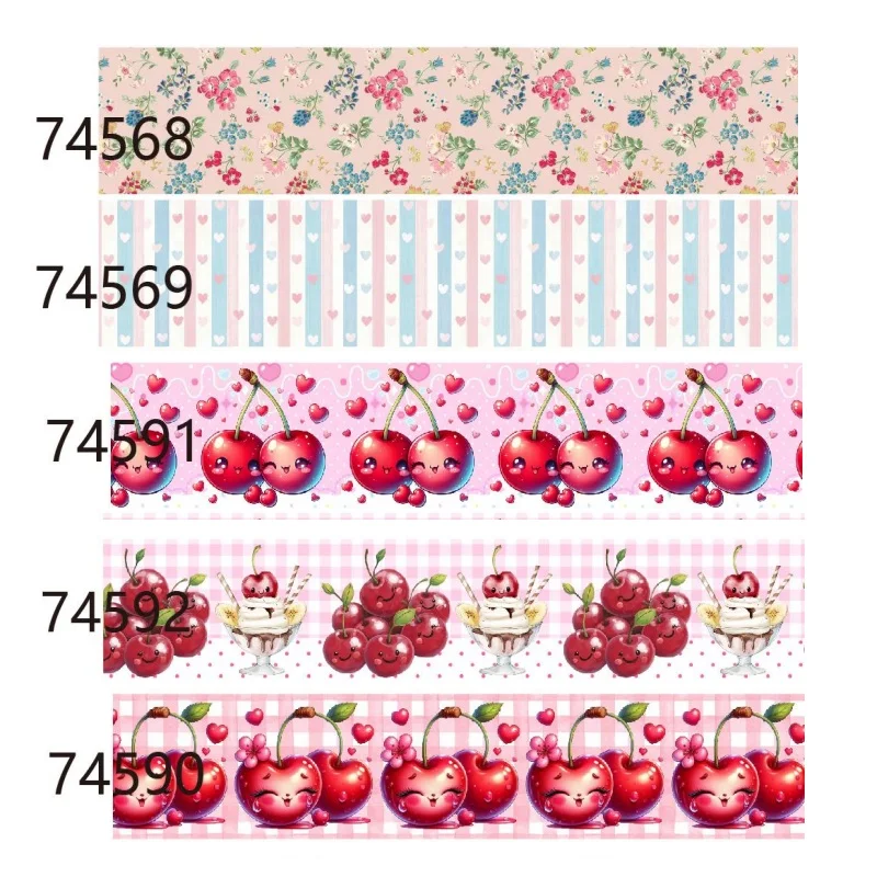

5Yards Cherry and Flowers Grosgrain Ribbon for Hairbows DIY Craft Materials Accessories