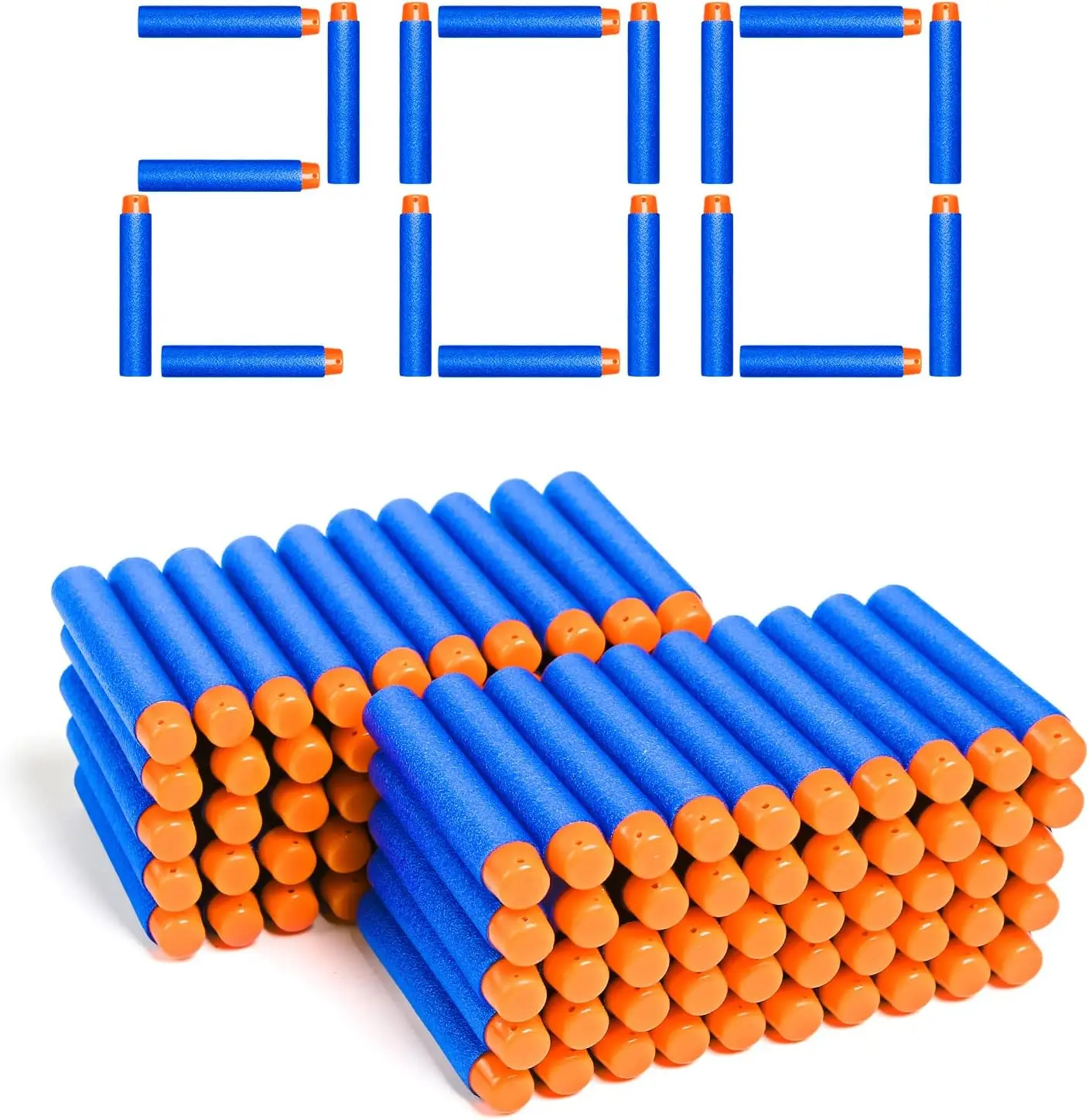 

200 Pack Foam Dart Bullets for Nerf Compatible Blasters, 5.31 x 2 Inches, Blue & Orange, Cylindrical, Soft Tip