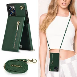 Crossbody Wallet for IPhone 13 12 Mini 17 Air 16 Plus 14 15 11 X XR XS Pro Max Case with Card Holder Lanyard Strap Leather