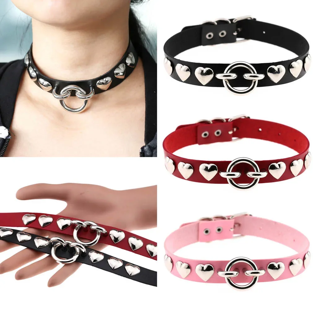 Punk Personality Super cool Rock and roll Trend Circle Multicolored Leather Stainless steel Necklace Clavicle chain Simple