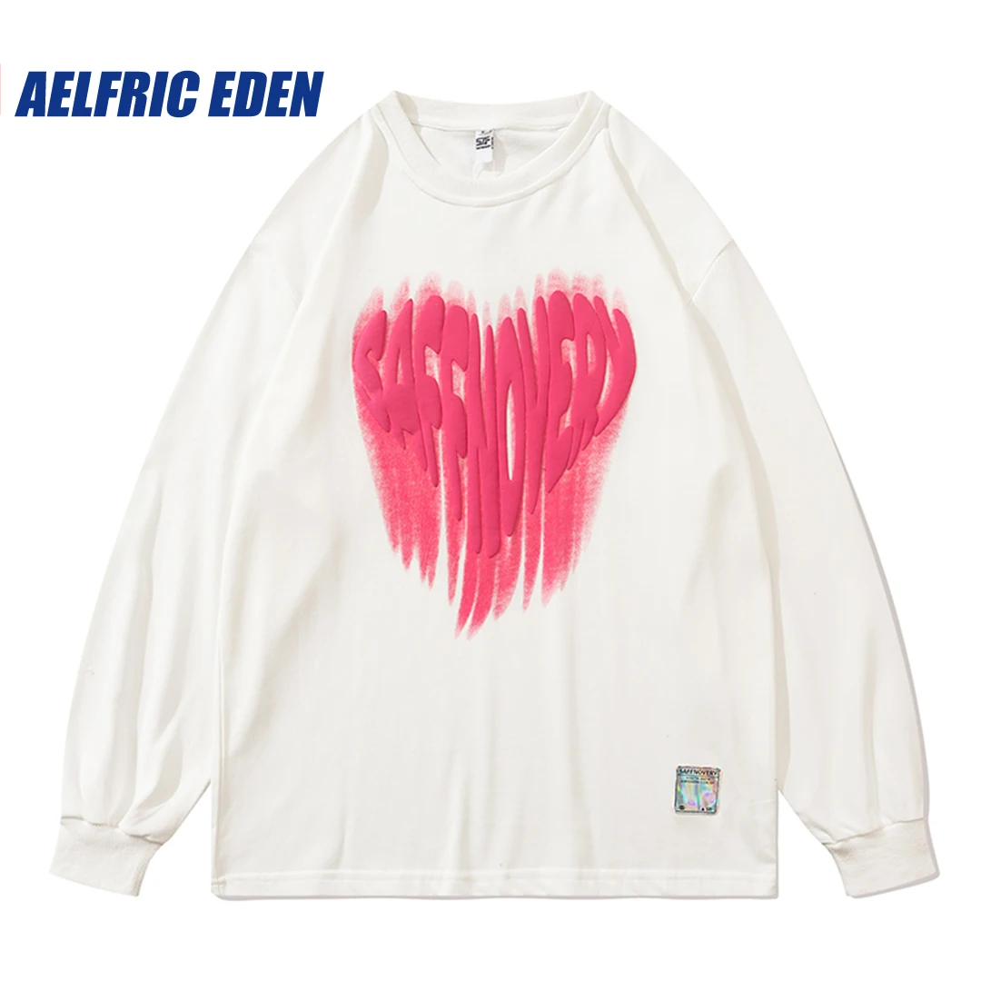 Aelfric Eden Foam Heart Print Sweatshirt Y2K 2023 Autumn Cotton Loose Hiphop Love Heart Letter Print Hoodie Streetwear Harajuku