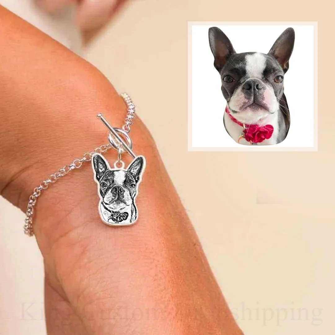 

Custom Pet Photo 925 Silver Bracelet Engrave Pet Name Valentine's Day Gift is Unique