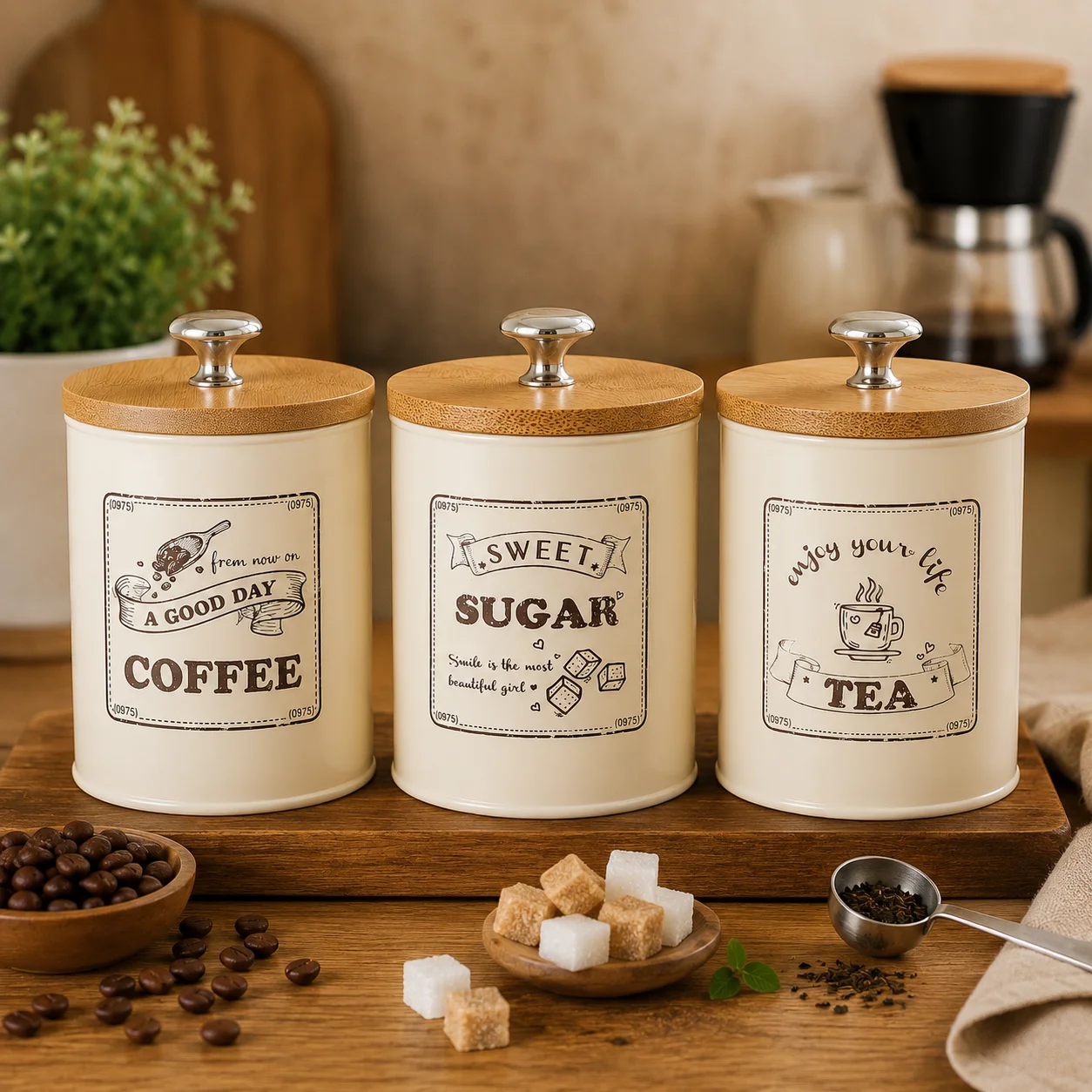 Vintage Coffee Sugar Tea Stora - đánh giá và giá Coffee Tea Canister Set