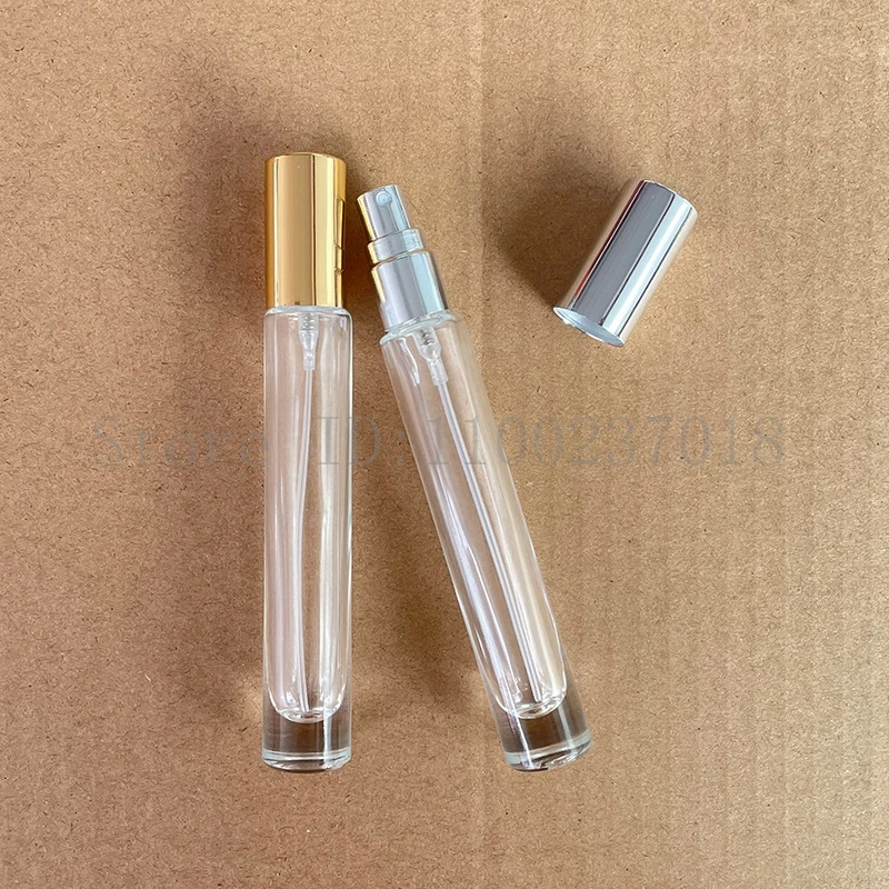 10/20/50/100pcs 10ml Long Straight Circle Glass Perfume Spray Bottle Essential Oil Cosmetics Refill Bottles