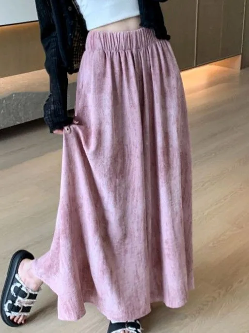 Summer Thin High Waist Wide Leg Ice Silk Skirt Pants Women's Dyeing Pants Korean Sle Loose Fit Nine Points High Waist