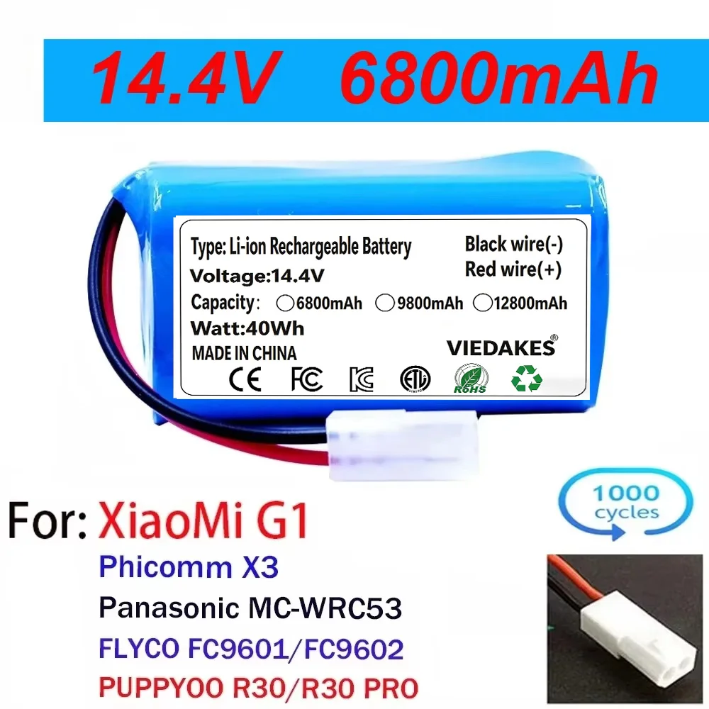 

New 4S1P 14.4V 6800mAh Li-ion Battery Pack,For XIAOMI MIJIA Mi Robot Vacuum-Mop Essential G1 MJSTG1, SKV4136GL H18650CH R30 R35