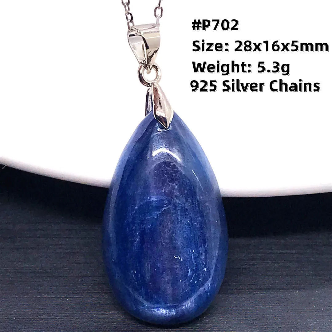 Top Natural Blue Kyanite Crystal Pendant Necklace Jewelry For Women Lady Men Wealth Gift Beads Cat Eye Stone Silver Chains AAAAA
