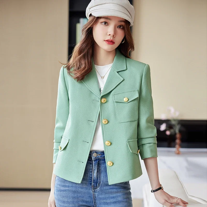 Insozkdg Stylish Chic Single-Breasted Jacket Women 2024 Autumn New High-End Temperament Long Sleeve Suit Top Female Fashion Coat