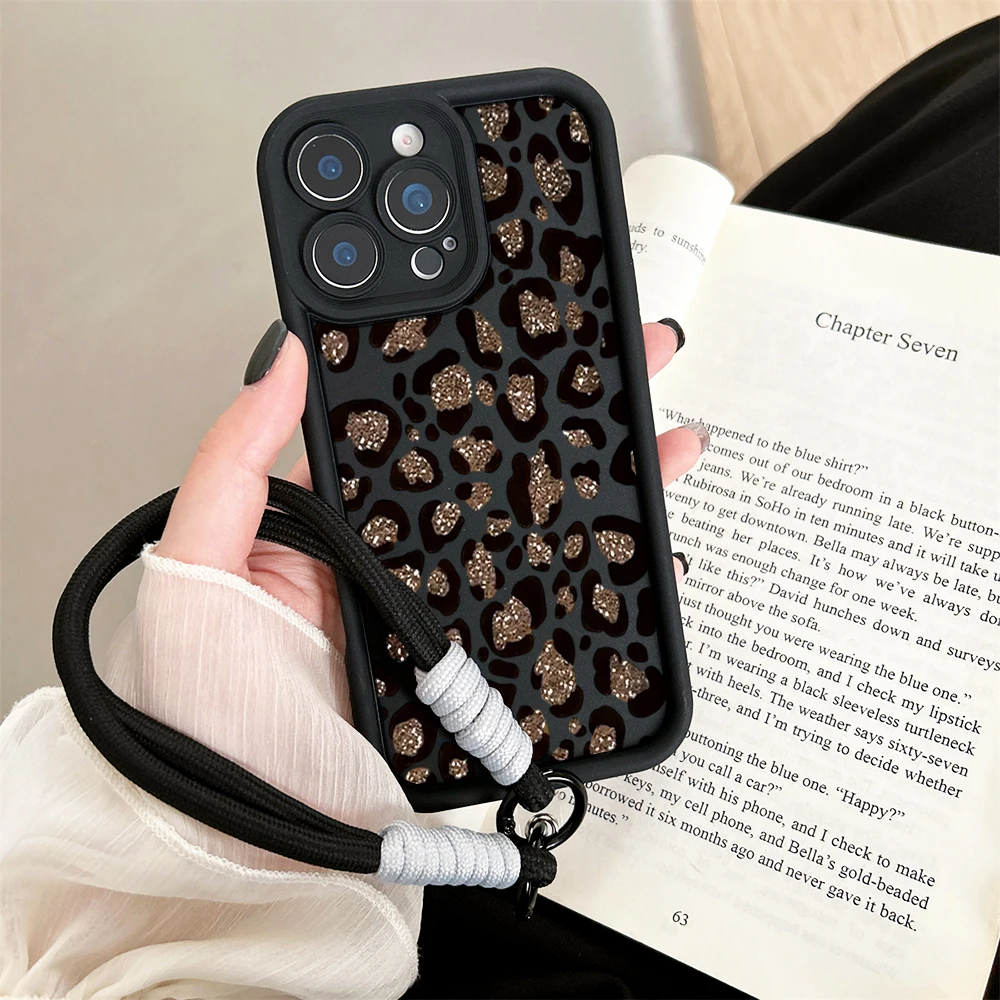 Vintage Leopard Print TPU Phone Case For Samsung Galaxy A16 A17 A15 4G S25 S26 Ultra S24 s22 S23 Plus A55 5G With Lanyard Cover