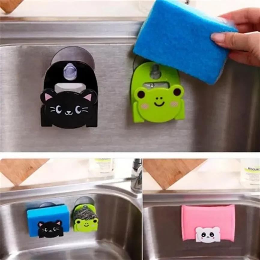 

Cartoon Dish Cloth Sponge Holder with Suction Cup Kitchen Multifunctional Storage Organizer Rack Dining Kitchen Rack Organizer