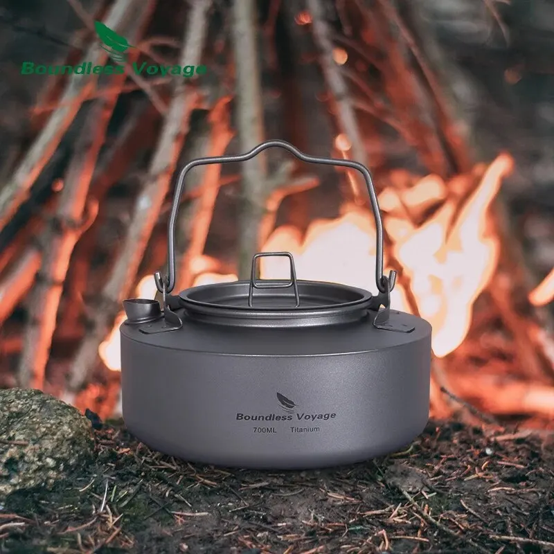 Czajnik do herbaty Boundless Voyage Titanium 700/1000ml ze składaną rączką Outdoor Camping Cookware Ultralekki przenośny czajniczek