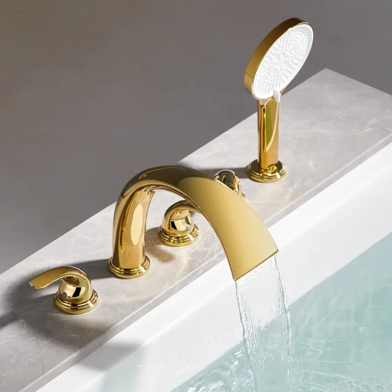 Rose Gold Bathtub Faucet Set Widespread Tub Sink Mixer Tap Brass Brushed Gold Bathroom Bath Shower Faucet with Hand shower Head