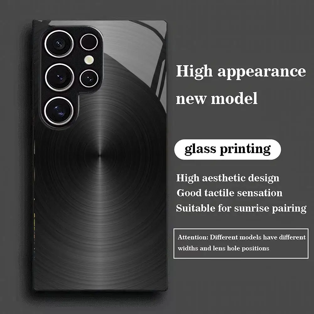 Black textured tempered glass phone case suitable for Samsung Galaxy S26 S25 S24 S23 S22 S20 FE/Ultra/Plus anti drop back cover