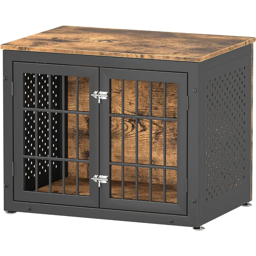

LUCK Rustic Heavy Duty Dog Crate Furniture For Small And Medium Dogs, Enclosed Design With 0.5inch Holes, Indestructible Metal
