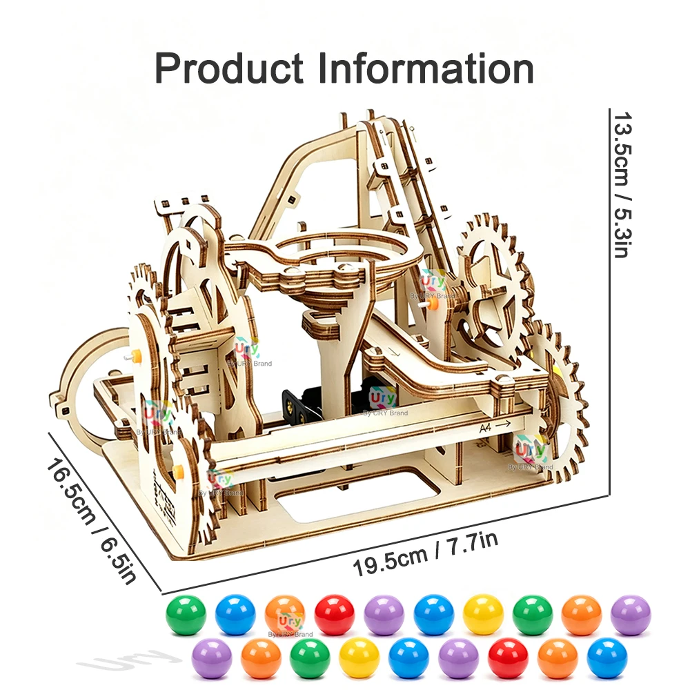 Ury 3D Wooden Puzzle Electric Track Device Ladder Climbing Marble Run Set Mechanical Counter Model Ball Maze Assembly Gifts