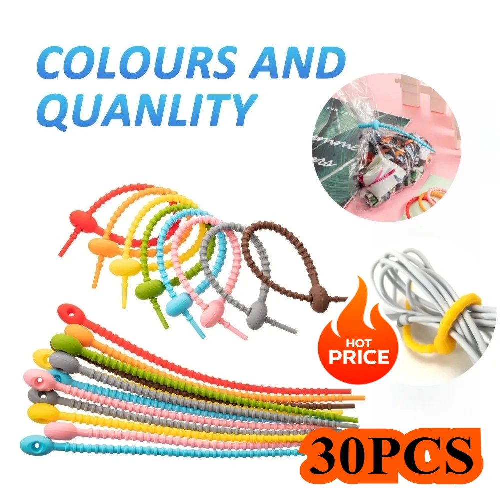 Reusable Wire Organizer Winder Storage Silicone Cable Ties Cable Holder Cord Bag Clip Food Saver Earphone Line Tidy Clips Ties