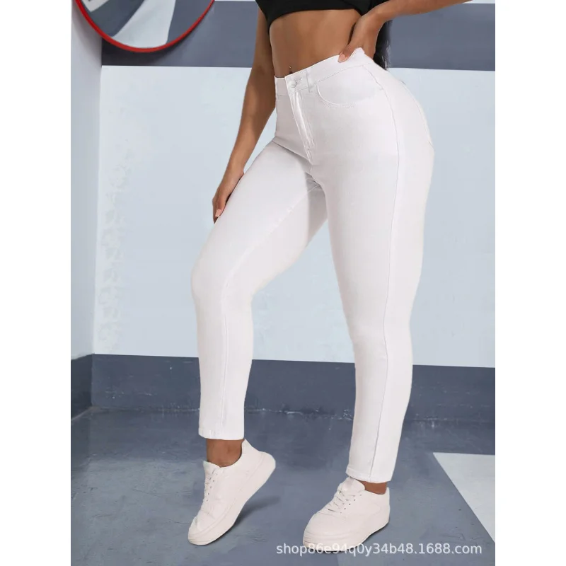 Cross-Border European and American plus Size White Denim Skinny Pants FatMMStretch pencil pantsTEMUAmazonSHEINForeign Trade