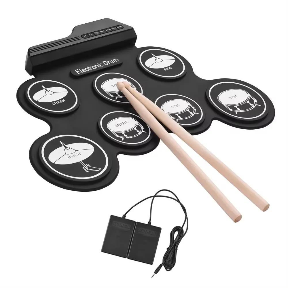 1 Box 7-Pads Electronic Drum Set with Sound Effect Pattern with Sustain Pedal Portable Electronic Drum HIFI Digital for Beginner