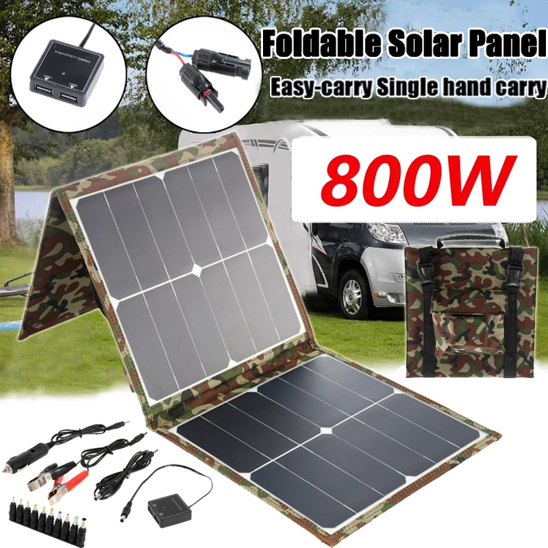 800W Solar Panel Complete Camping Foldable Solar Power Bank Station Portable Generator Charger 18V for Car Boat Caravan Camp