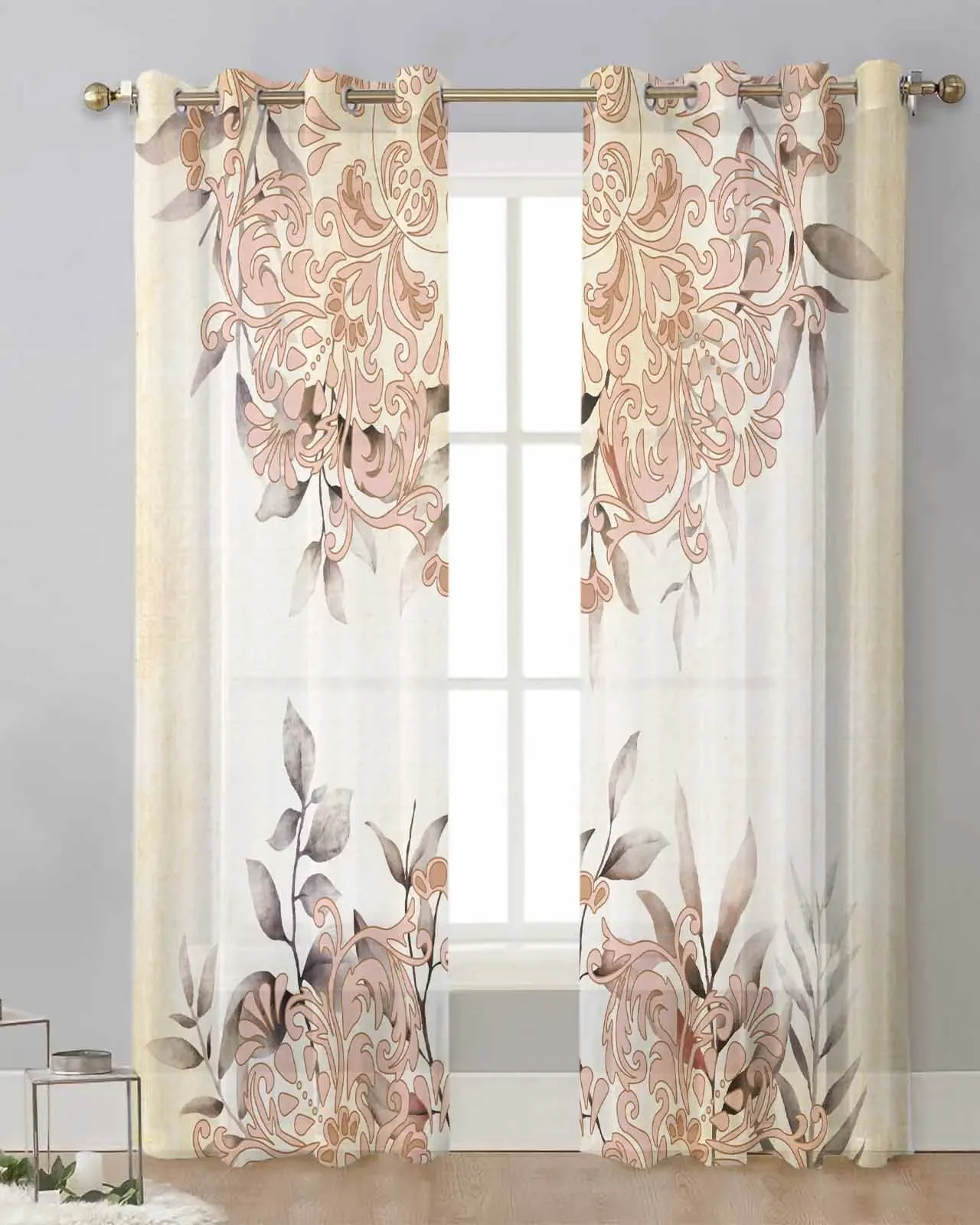 

Watercolor Leaves Hand-Painted With Old Textures Curtains for Bathroom Bedroom Blackout Curtains for Living Room Kitchen Curtain