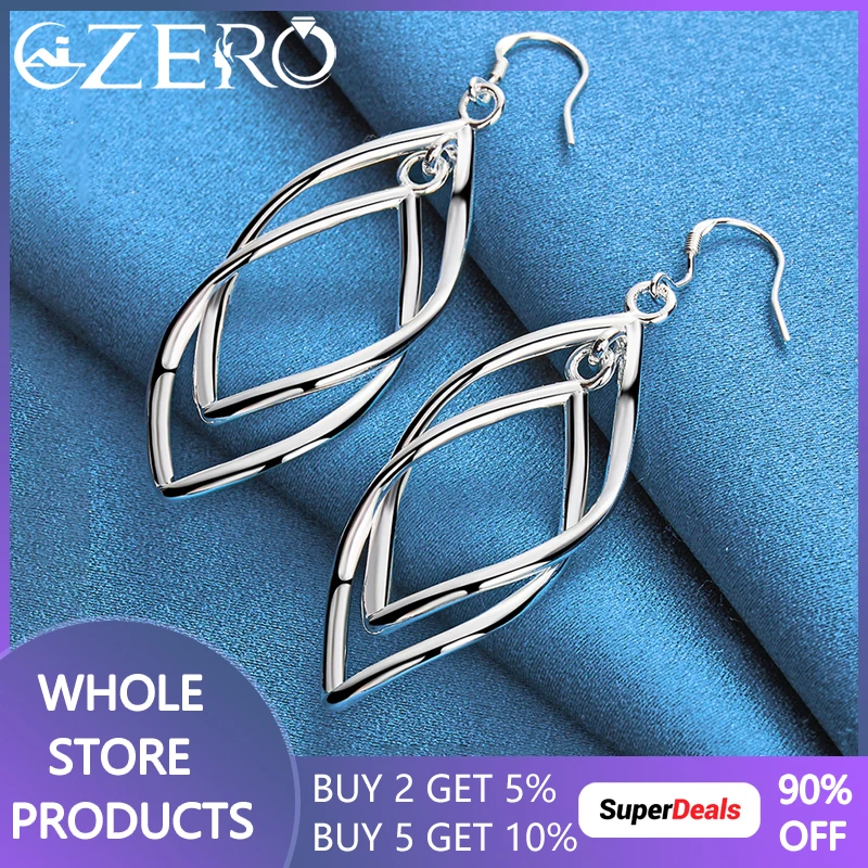 

ALIZERO 925 Sterling Silver Geometric Surround Twist Drop Earrings For Women Fashion Wedding Party Charms Jewelry Accessories