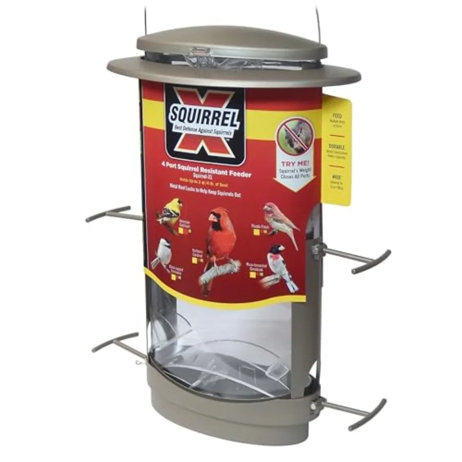 

X-1 Squirrel-Proof Bird Feeder with 4.2-Pound Bird Seed Ccity and Four Feeding Ports