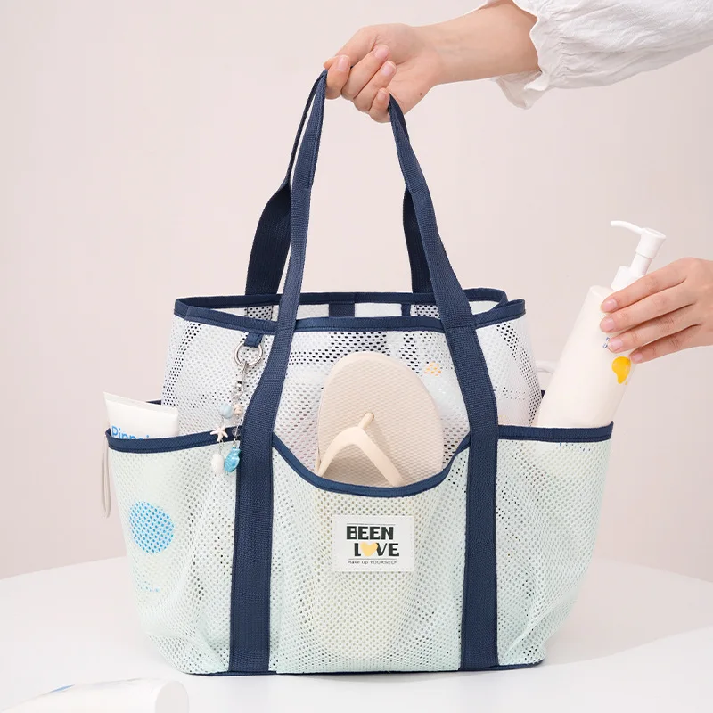 Transparent Mesh Handheld Beach Bag with Large Capacity for Swimming Big Eye Net Beach Bag Portable Handbag for Beach Accessorie