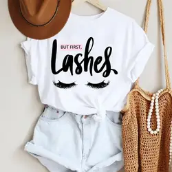 Women Make Up Letter Funny New Eye Eyelash Fashion Cartoon Summer Lady Print Tee Stylish T Top  Tshirts Clothes T-Shirt