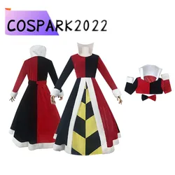 Cartoon Red Hearts Cosplay Queen Costume Women Dress Bowtie Outfits Fantasia Halloween Roleplay Carnival Party Disguise Suit