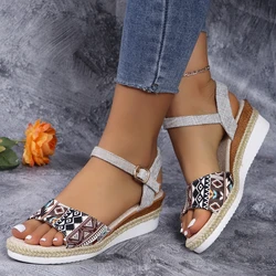 Women Fashion Platform Sandals 2024 Summer Peep Toe Wedges Gladiator Sandals Woman Non Slip Thick Soled Beach Shoes 36-43