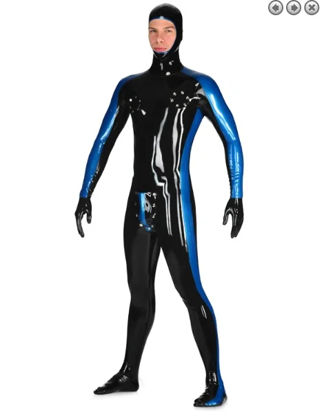 

100%Latex Rubber Costume Gummmi Black&blue Maske Catsuit Cosplay 0.4mm xs-xxl