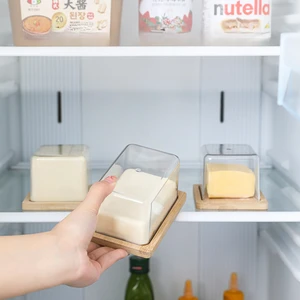 Piring Piring Mentega Bambu Meja Nordic dengan Tutup Akrilik Transparan Kotak Wadah Mentega Penyimpanan Dapur Peralatan Makan Mentega 10 piring mentega penjualan terbaik - №