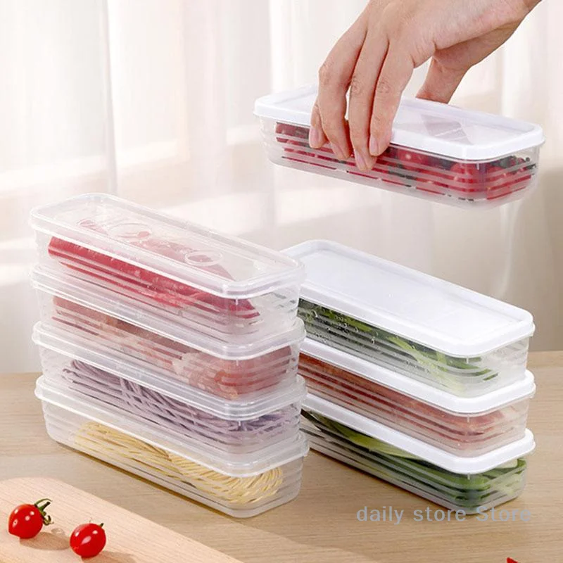 Fresh Box Noodle Plastic Food Preservation Sealed Box Rectangle Fruit Container Refrigerator Storage Kitchen Supply Home Tool