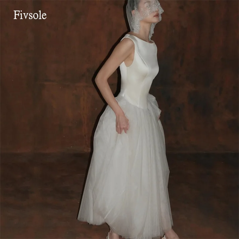 

Fivsole Simple O Neck A Line Wedding Dress Sleeveless Bride Gowns Ankle Length Wedding Dress vestidos de gala Customized