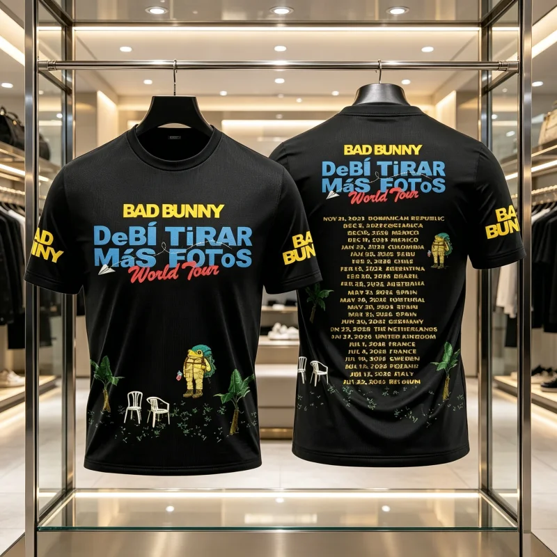 2026 Female Bad Bunny _ EB Í TiRAR M Á S FooS_ World Tour T-shirt Breathable Casual Streetwear Short Sleeve Parent Child