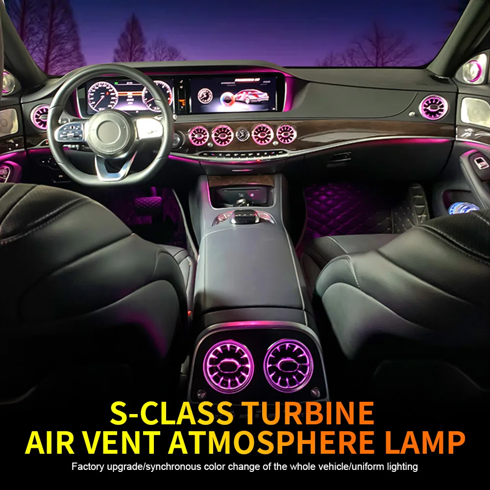 For Mercedes Benz Accessories S-Class W222 Air Vent RGB Led Turbine Nozzle Atmosphere Light Kit Matches OEM Car Ambient Lighting