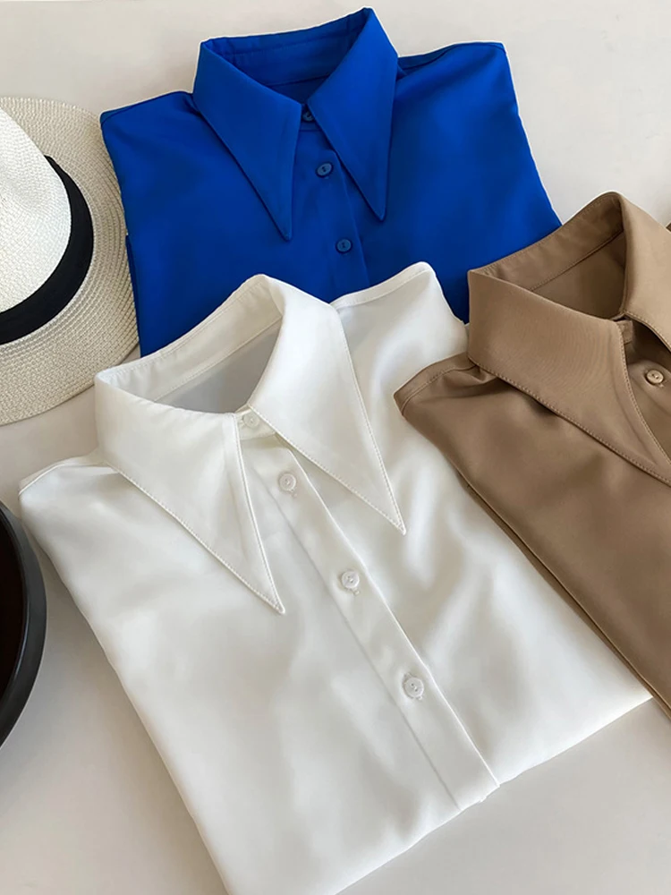 

Women Blouses Office Lady Tops Long Sleeve Shirts Korean Fashion Casual Feminina Tops Blue/Camel/White