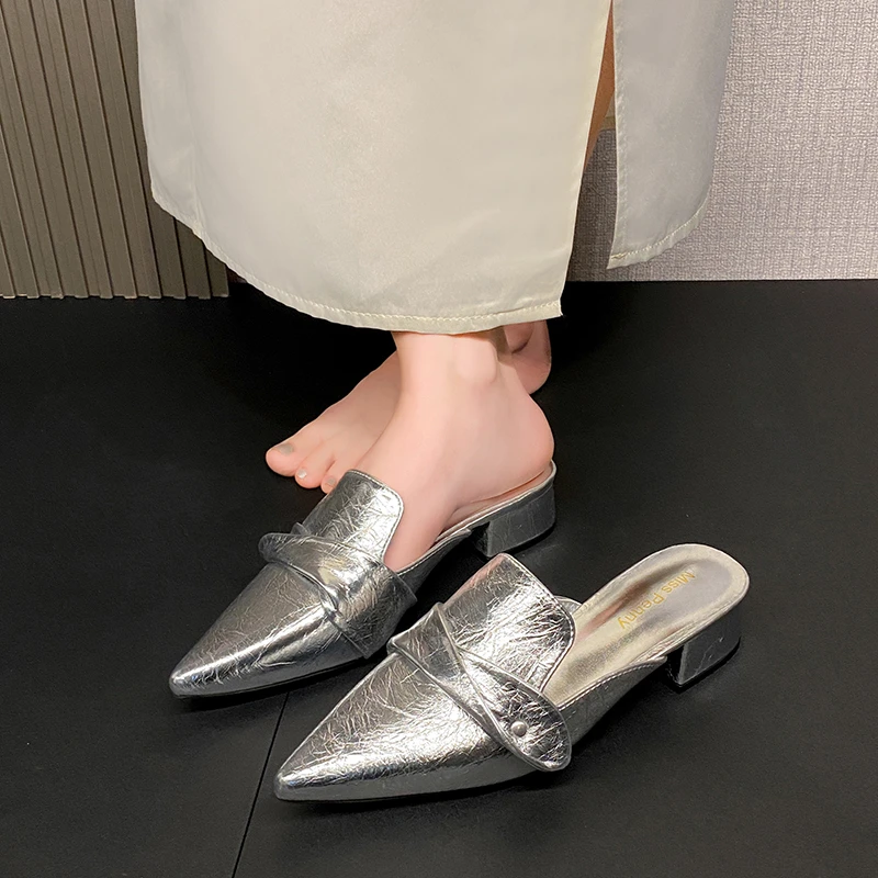 

2025 Summer Women Simple Slippers Fashion Women's Shoes Pointed Toe Slippers Ladies Dress Shoes Women Женская Обувь
