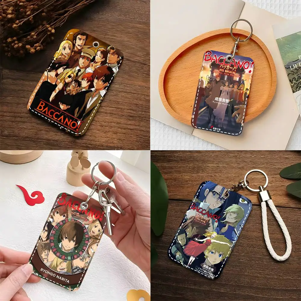 1pc B-ACCANO! Card Case Keychain Access Card Bag Key Tag Ring Leather Card Holder Key Ring Access