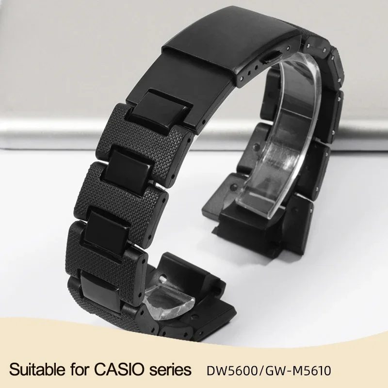 For CASIO Composite Plastic Steel Watch Belt G-5600 DW-5000 / DW5600 / GWM 5610 Men Black Watchbands 16mm