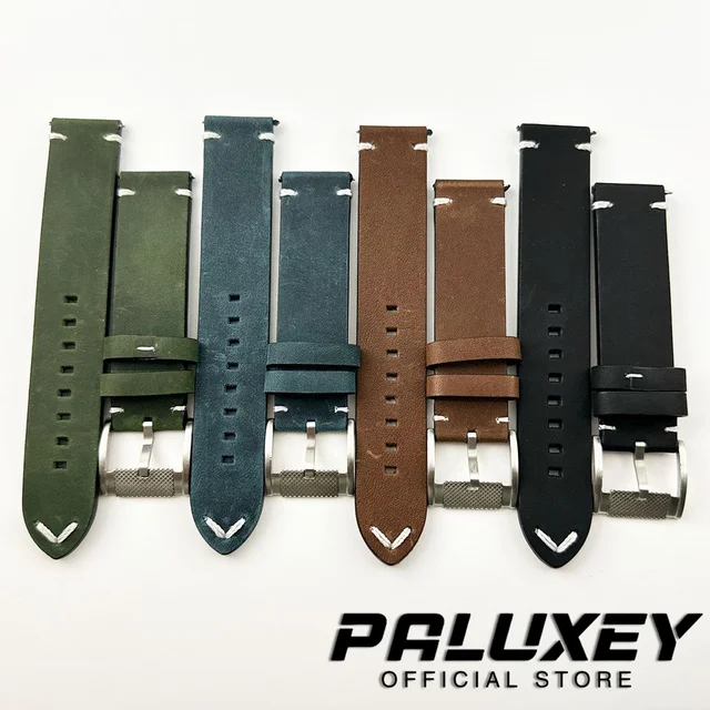20mm Wysokiej jakości skórzany pasek Czarny Brązowy Zielony Niebieski Pasek do zegarka Srebrna klamra do 40mm Vintage Diving Case Watch Replacement