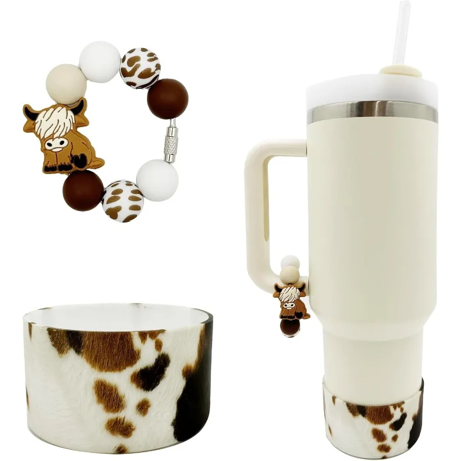 

Силиконовые ботинки Highland Cow, ручка стакана, декор, аксессуары для бутылок с водой с коровьим принтом для 30 унций, 40 унций, защитная нижняя крышка, рукав