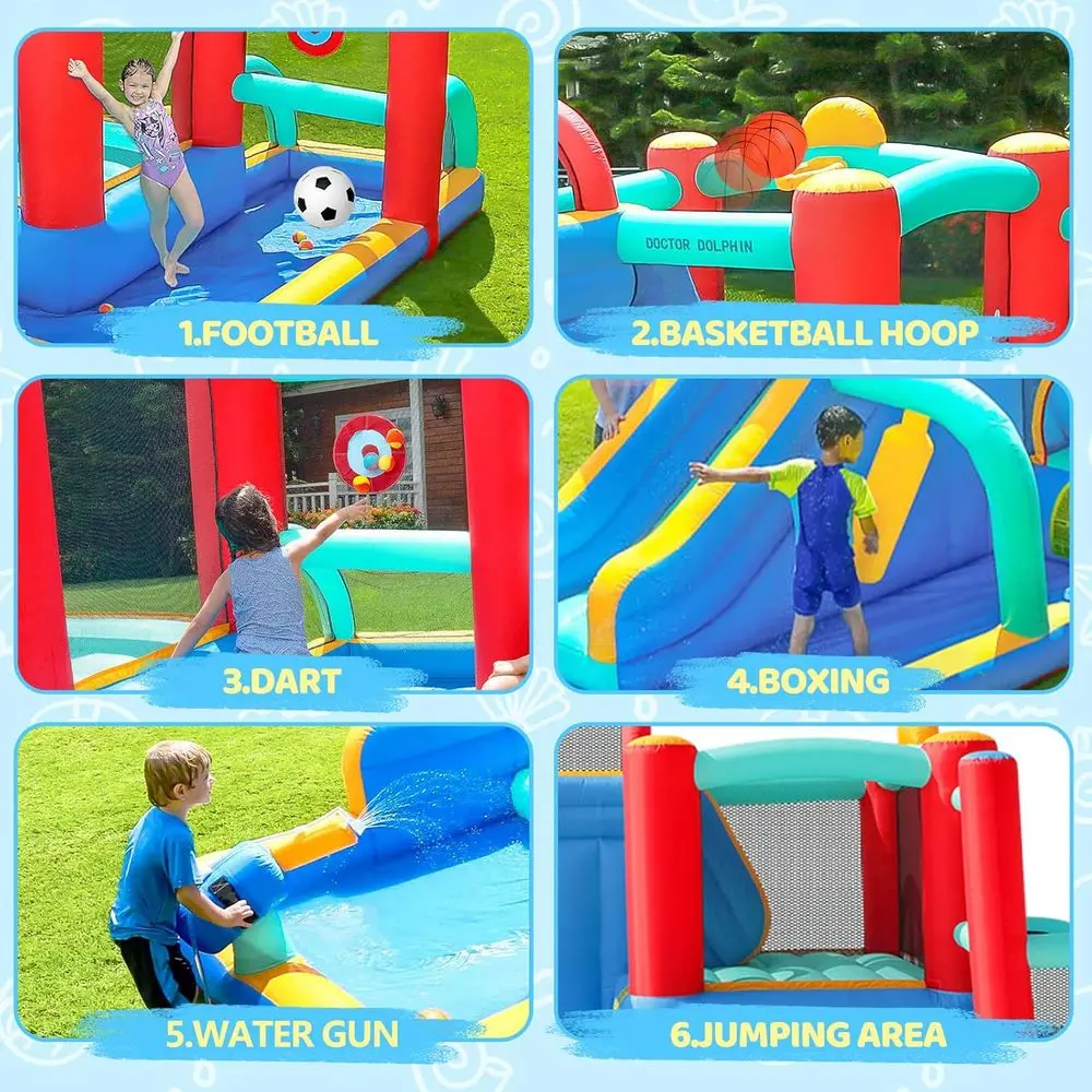 Scivoli d'acqua Iatable per bambini, casa per rimbalzo d'acqua, scivolo d'acqua per bambini gonfiabili per cortile, parco acquatico all'aperto per