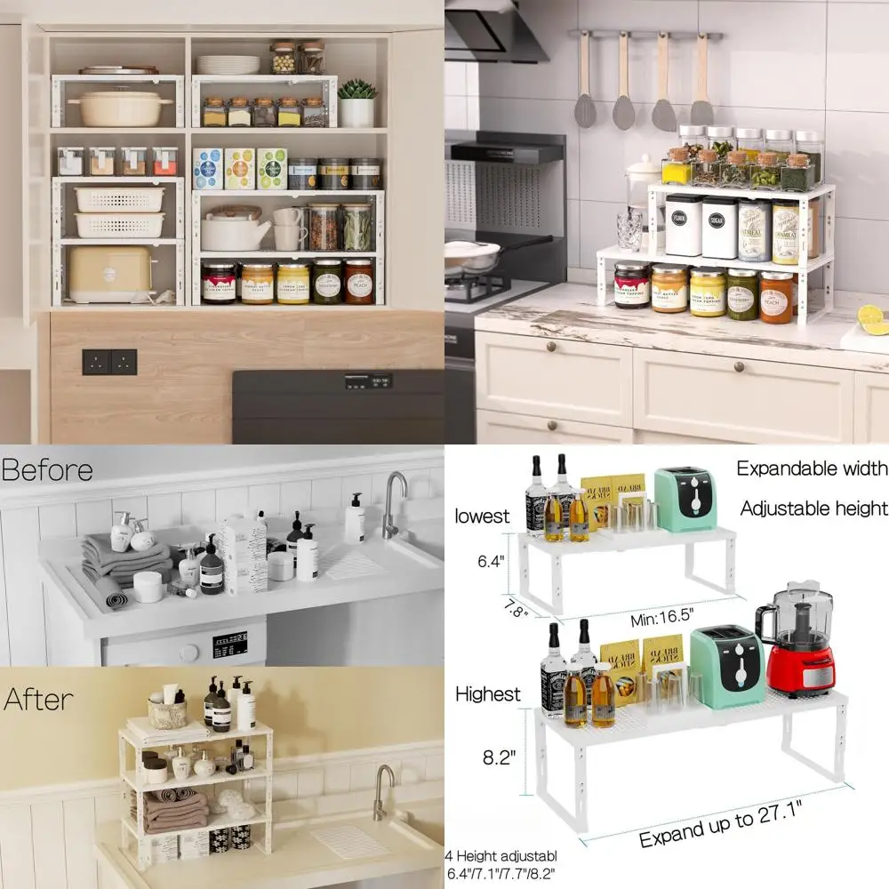 Adjustable Metal Shelf Organizer - Expandable Stackable Pantry Storage Rack for Kitchen, Bathroom, RV, Cabinets (3 Packs, Medium